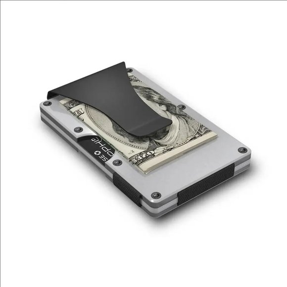 Grid Wallet // Silver Aluminum Minimalist RFID Blocker Slim Profile - Picture 3 of 4